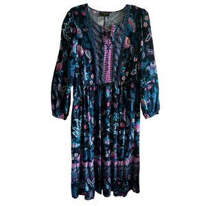 LANE BRYANT Maxi Dress Floral Long Sleeve Tiered Stretch Waist Pockets - 18